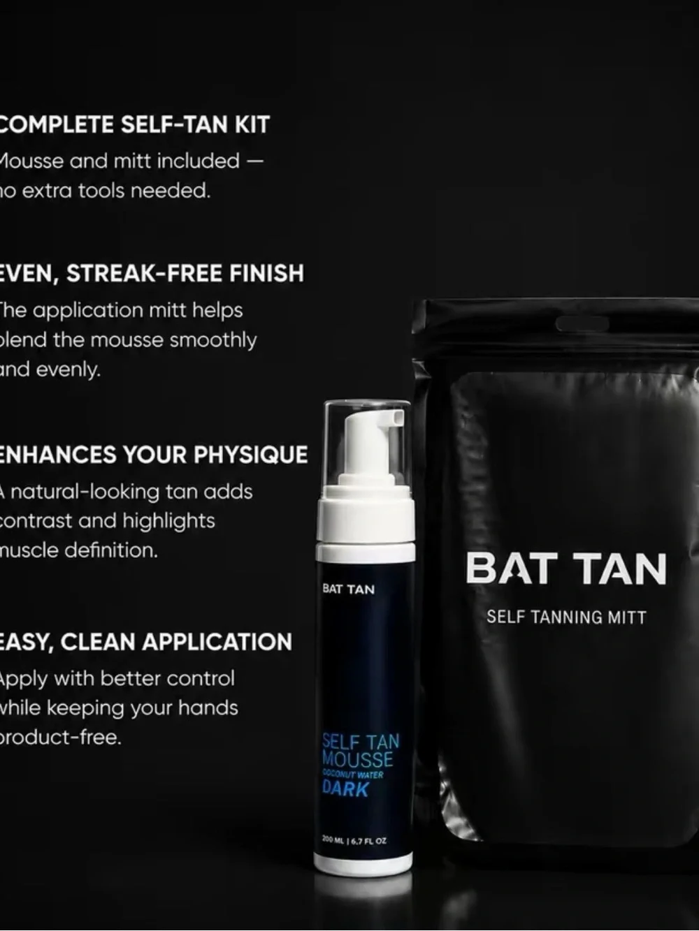 Self Tan Mousse Kit for Men — Dark Brown with Black Mitt